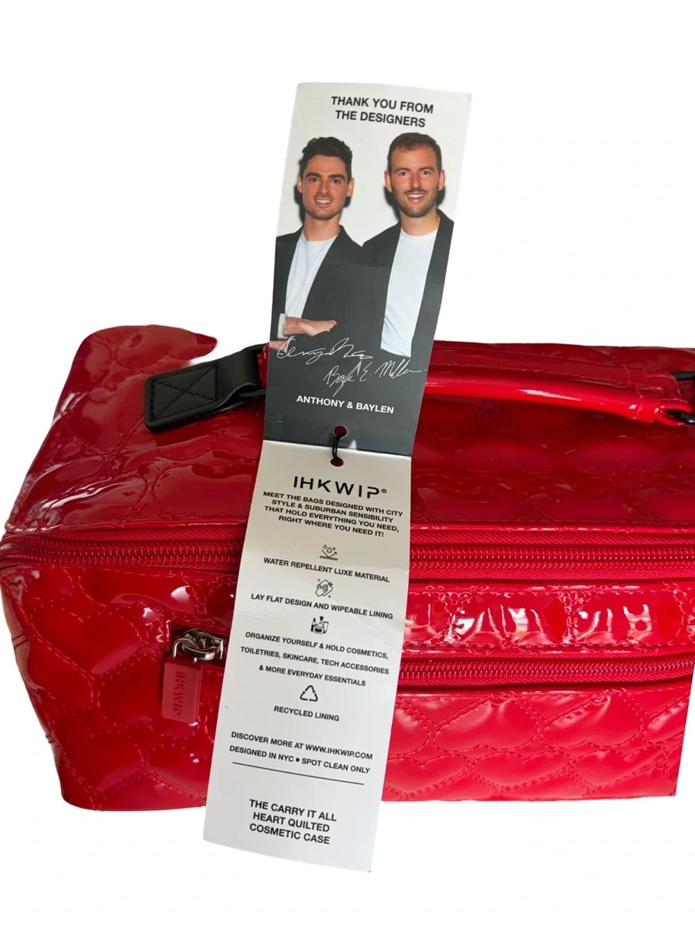 IHKWIP Carry All Heart Quilted Travel Cosmetic Case Cardinal Red NWT